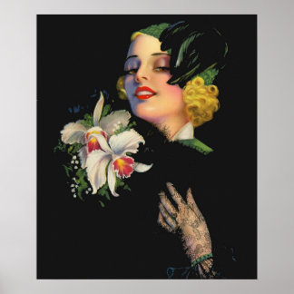 beautiful woman with orchids poster