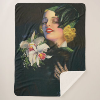 beautiful woman with orchids sherpa blanket
