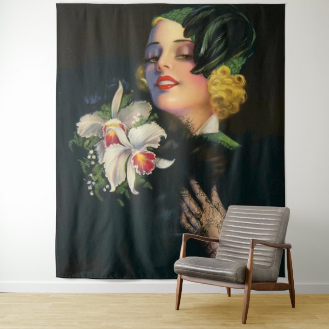 beautiful woman with orchids tapestry (In Situ)