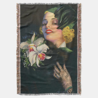 beautiful woman with orchids throw blanket