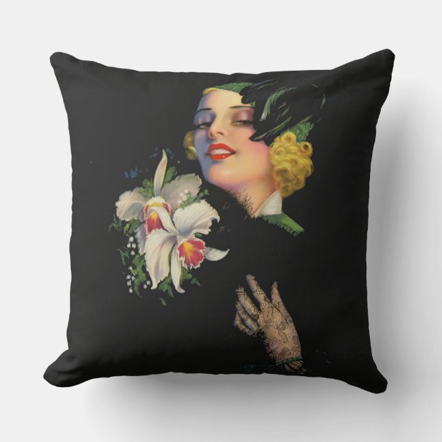 beautiful woman with orchids throw pillow (Front)