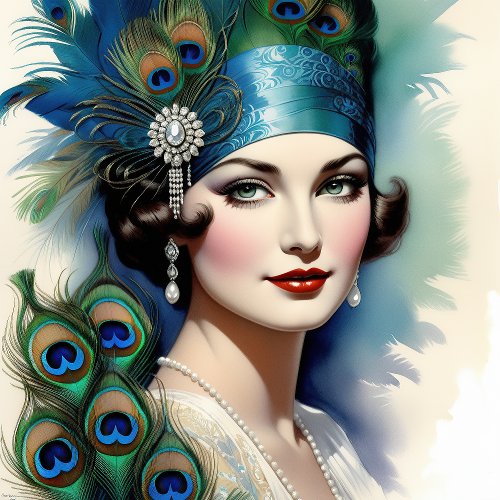 Beautiful Woman with Peacock Feathers Neck Tie