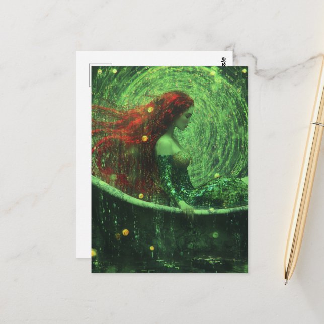 Beautiful Woman with Red Hair in a Tub Fantasy Postcard (Front/Back In Situ)