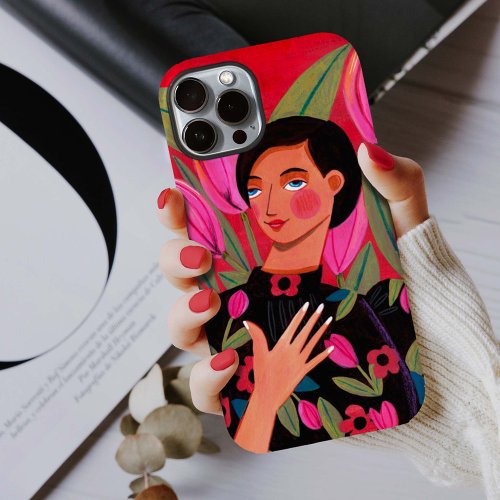 Beautiful woman with tulip heart Valentines Day Case_Mate iPhone 14 Case