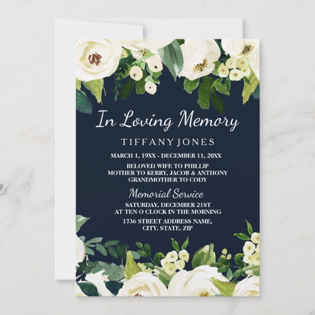 Beautiful Womans In loving memory memorial service Invitation (Front)