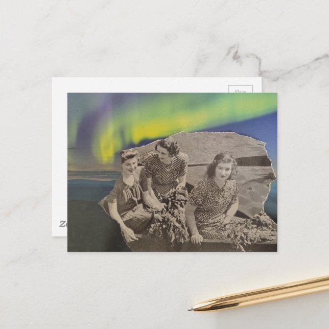 Beautiful Women in a Boat Northern Lights  Postcard (Front/Back In Situ)