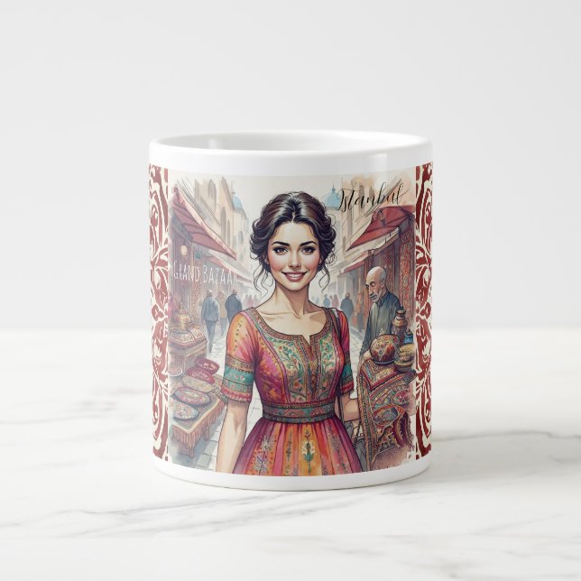 Beautiful Women in Grand Bazaar Turkey, Turkish Giant Coffee Mug (Front)