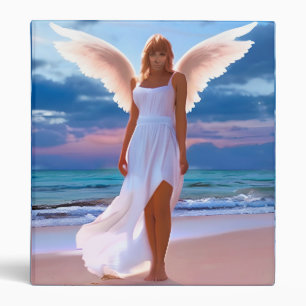 Beautiful Women with Angel Wings on a Beach 3 Ring Binder