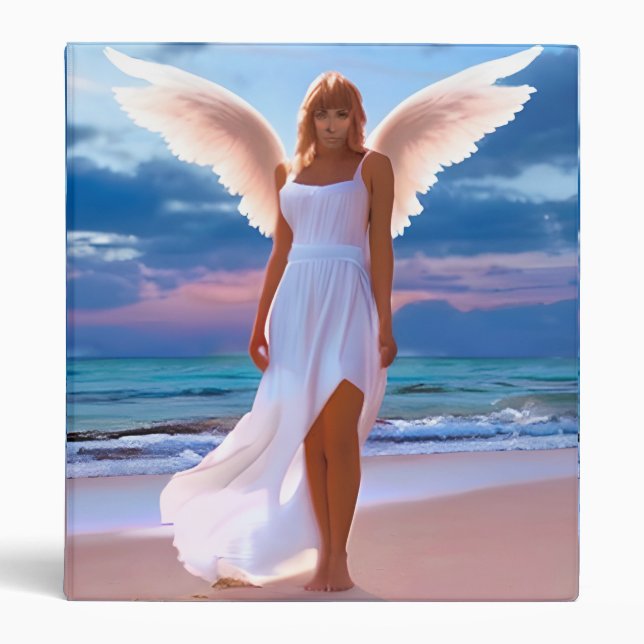 Beautiful Women with Angel Wings on a Beach 3 Ring Binder (Front)