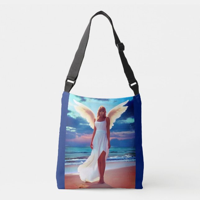 Beautiful Women with Angel Wings on a Beach Crossbody Bag (Front)