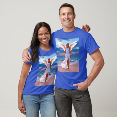 Beautiful Women with Angel Wings on a Beach T_Shirt