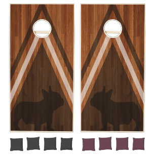 Beautiful Wood Chevron French Bulldog  Cornhole Set