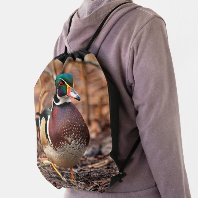 Beautiful Wood Duck in the Woods Drawstring Bag (Insitu)
