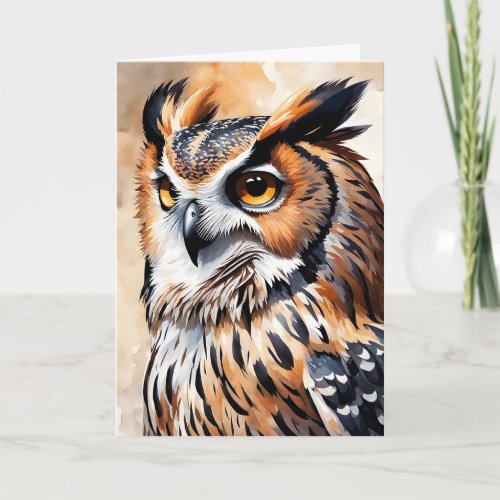 Beautiful Wood Owl Portrait Blank Greeting  Card