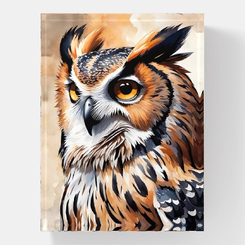 Beautiful Wood Owl Portrait Pose Paperweight