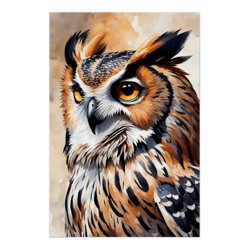 Beautiful Wood Owl Portrait Pose Poster