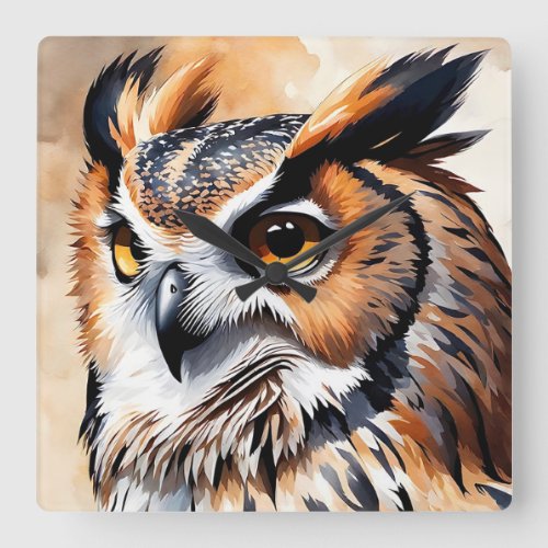 Beautiful Wood Owl Portrait Pose Square Wall Clock