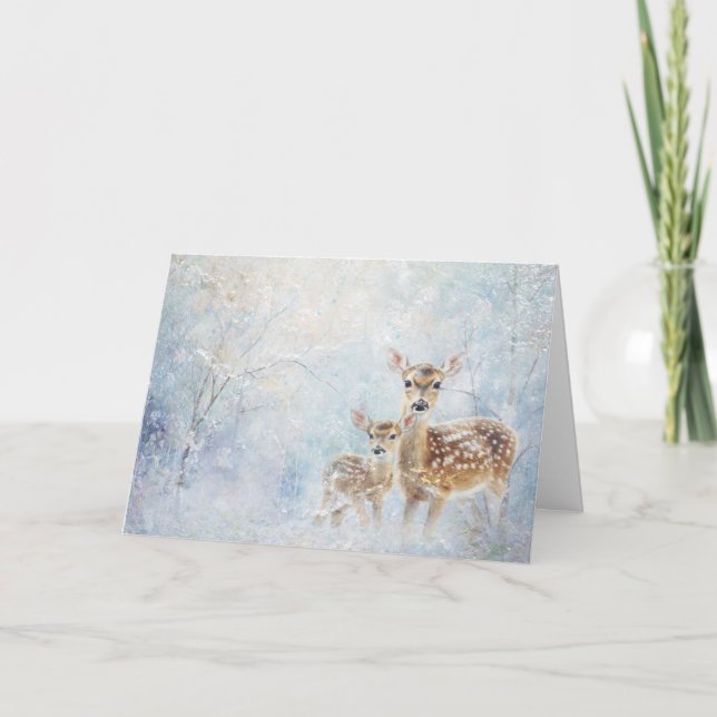 Beautiful Woodland Animals Deer In Snow Greeting  Card (Front)