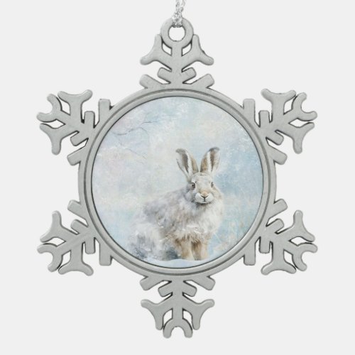 Beautiful Woodland Animals Snow Bunny Snowflake Pewter Christmas Ornament