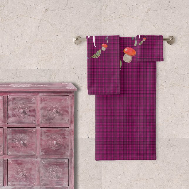 Beautiful Woodland Scottish Pink Tartan Monogram Bath Towel Set (Creator Uploaded)