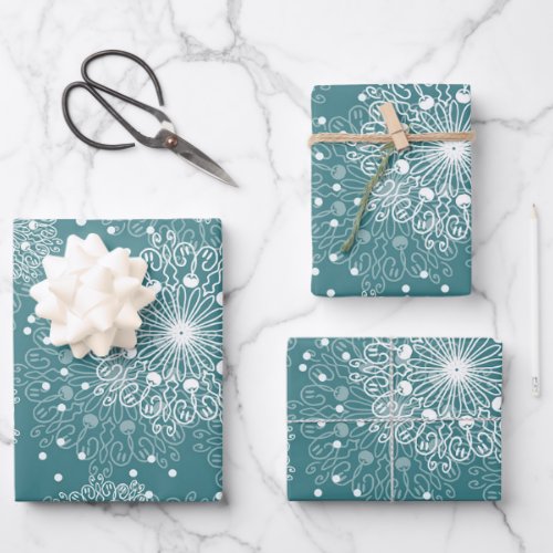 beautiful wrapping paper with snowflakes in winter