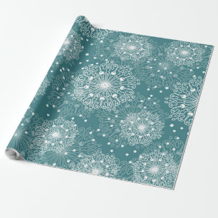 beautiful wrapping paper with snowflakes in winter