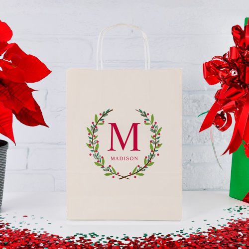 Beautiful Wreath Personalized Monogram Christmas Small Gift Bag