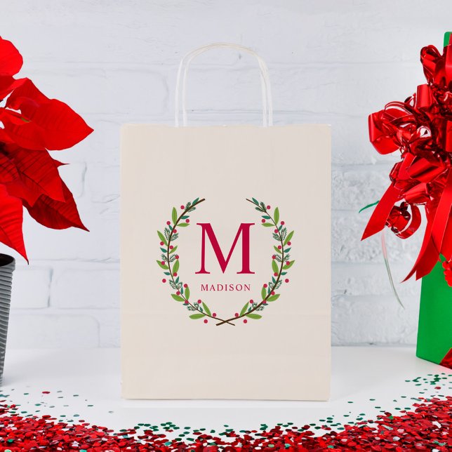 Beautiful Wreath Personalized Monogram Christmas Small Gift Bag (Creator Uploaded)