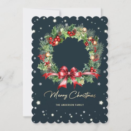 Beautiful Wreath Photo Merry Christmas Card