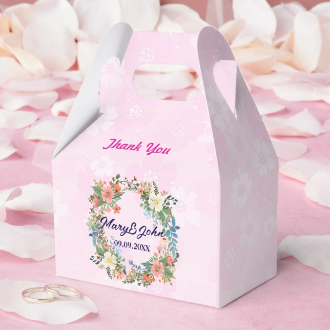Beautiful wreath pink romantic wedding favor boxes (Wedding)