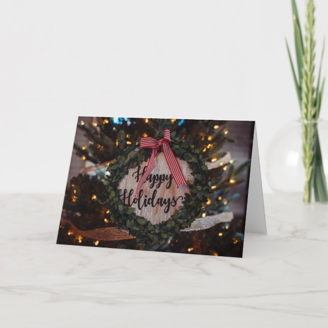 BEAUTIFUL WREATH WITH HAPPY HOLIDAY MESSAGE CARD (Front)