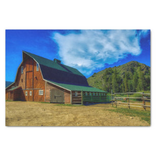 Beautiful Wyoming Barn with Green Roof Tissue Paper