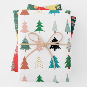 Beautiful Xmas pattern trees santa red white green Wrapping Paper Sheets