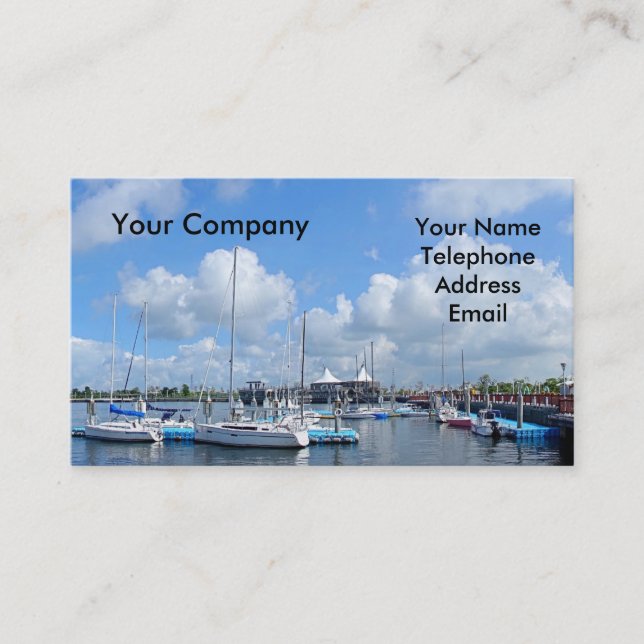 Beautiful Yacht Harbor with Sailing Ships Business Card (Front)