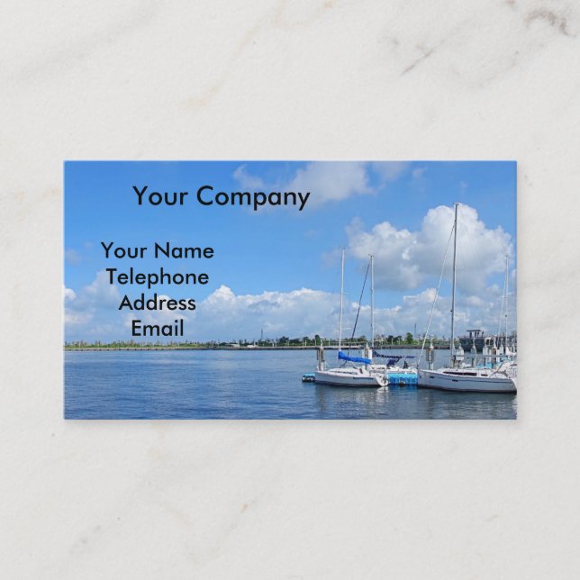 Beautiful Yacht Harbor with Sailing Ships Business Card (Front)