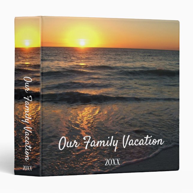 Beautiful Yellow And Amber Sunset Over Calm Ocean 3 Ring Binder (Front/Spine)