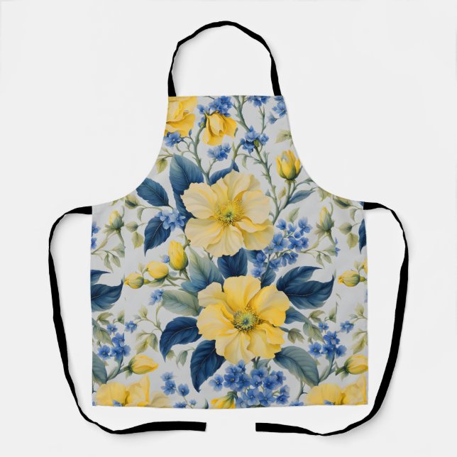 Beautiful Yellow and Blue Flowers Apron (Front)