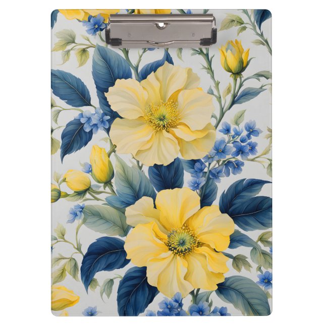 Beautiful Yellow and Blue Flowers Clipboard (Front)