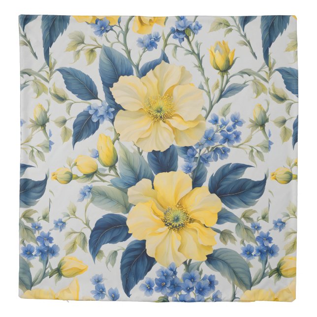 Beautiful Yellow and Blue Flowers Duvet Cover (Back)