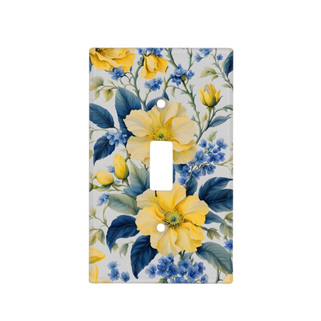 Beautiful Yellow and Blue Flowers Light Switch Cover (Front)