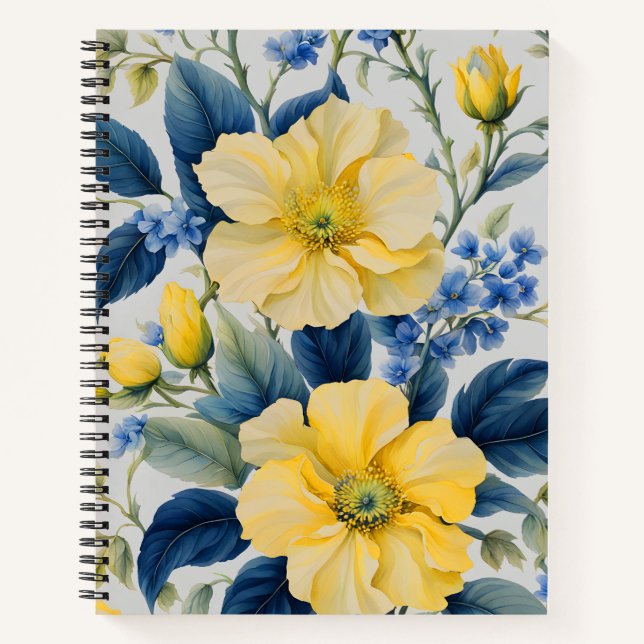 Beautiful Yellow and Blue Flowers Notebook (Front)