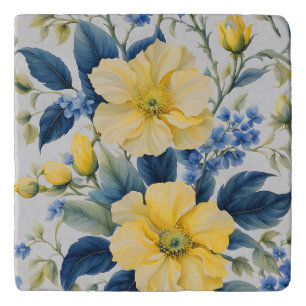 Beautiful Yellow and Blue Flowers Trivet