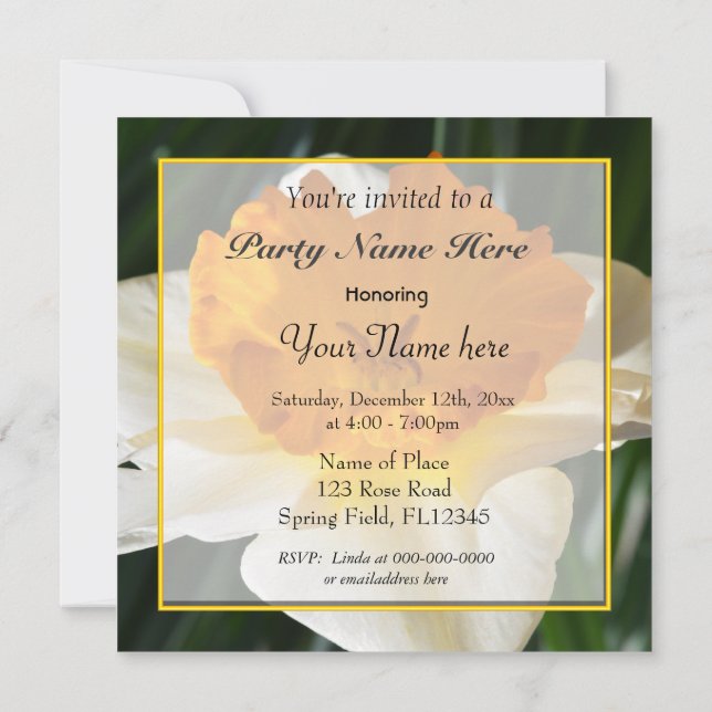 beautiful yellow and gold daffodil flower all part invitation (Back)