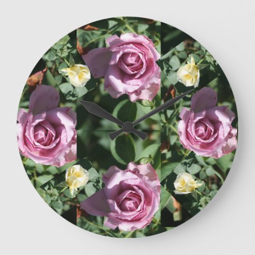 Beautiful Yellow and Pink Rose Photography Large Clock
