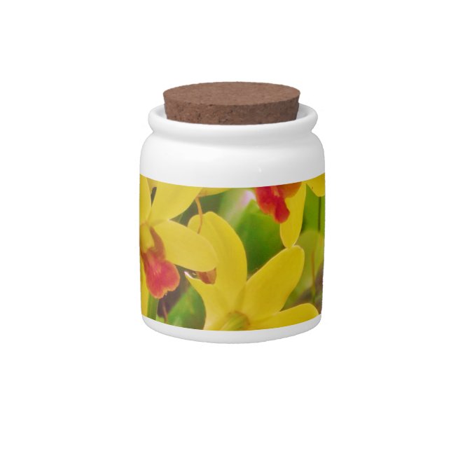 Beautiful Yellow autumn orchids Candy Jar (Front)