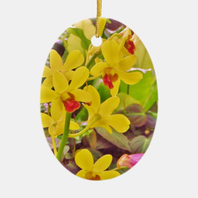 Beautiful Yellow autumn orchids Ceramic Ornament (Front)
