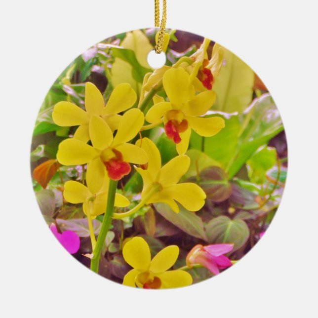 Beautiful Yellow autumn orchids Ceramic Ornament (Front)