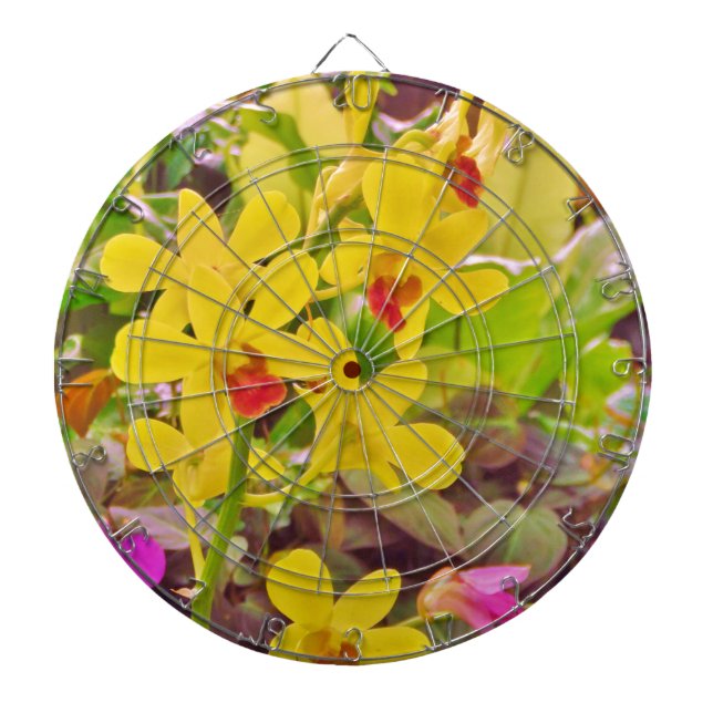 Beautiful Yellow autumn orchids Dartboard With Darts (Front)