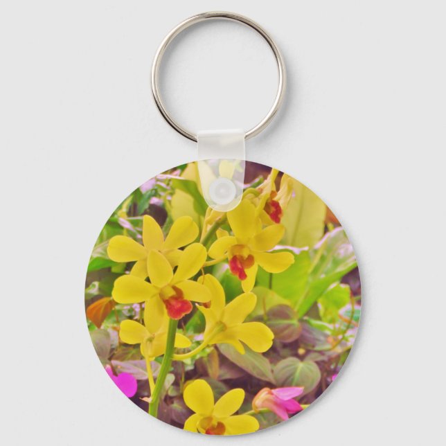 Beautiful Yellow autumn orchids Keychain (Front)
