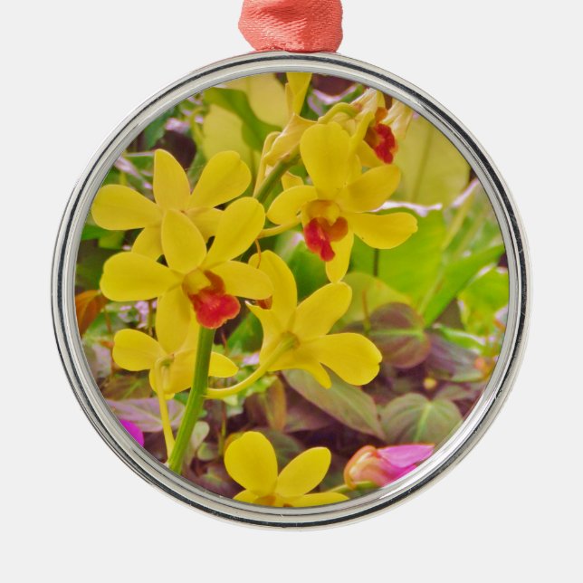 Beautiful Yellow autumn orchids Metal Ornament (Front)